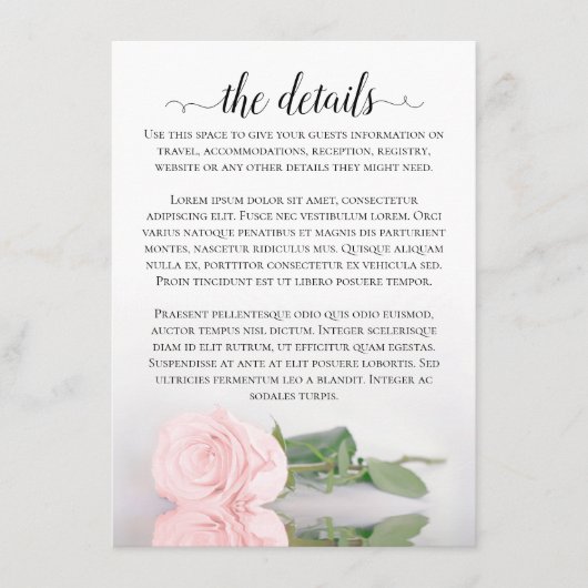 エレガント赤面ピンクロマンチックバラ結婚ズ詳細 エンクロージャーカード (正面)