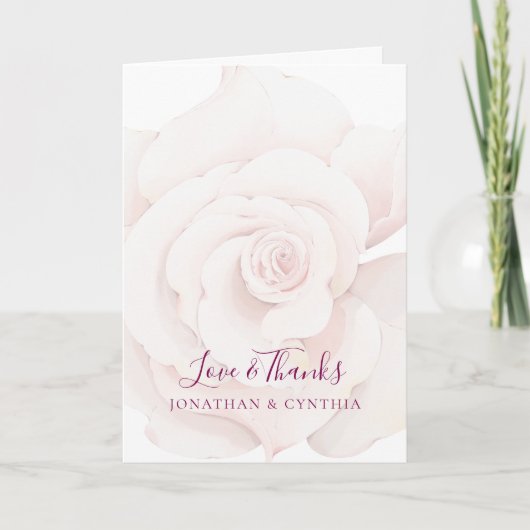 エレガント赤面ピンクローズウォーター色フローラ結婚ズ サンキューカード (正面)
