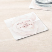 エレガント赤面ピンクローズウォーター色フローラ結婚ズ スクエアペーパーコースター (アングル)