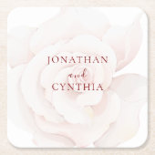 エレガント赤面ピンクローズウォーター色フローラ結婚ズ スクエアペーパーコースター (正面)
