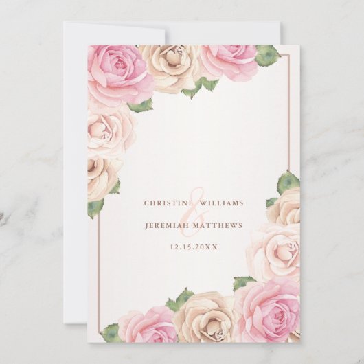 エレガント赤面ピンクローズウォーター色フローラ結婚ズ 招待状 (裏面)