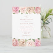 エレガント赤面ピンクローズウォーター色フローラ結婚ズ 招待状 (スタンド正面)