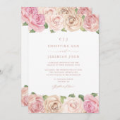 エレガント赤面ピンクローズウォーター色フローラ結婚ズ 招待状 (正面/裏面)