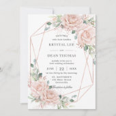 エレガント赤面ピンクローズフローラバラ金ゴールド結婚ズ 招待状 (正面)