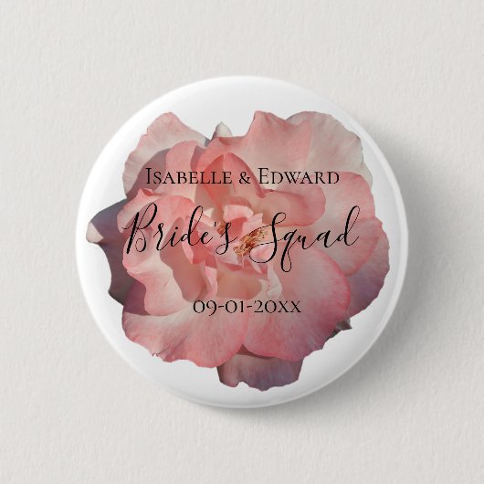 エレガント赤面ピンクローズフローラブライダルパーティ 缶バッジ (正面)