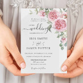 エレガント赤面ピンクローズフローラ結婚詳細QR 招待状