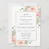 エレガント赤面ピンクローズフローラ金ゴールド結婚ズインビ 招待状 (正面)