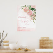 エレガント赤面ピンクローズブライダルシャワーウェルカムシグ ポスター (キッチン)