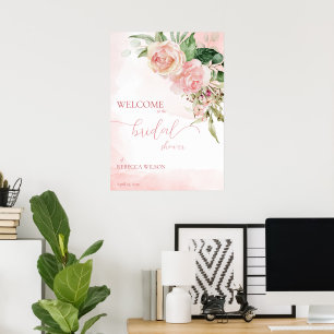 エレガント赤面ピンクローズブライダルシャワーウェルカムシグ ポスター