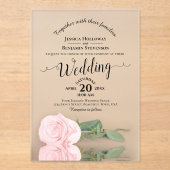 エレガント赤面ピンクローズレースのよう書道結婚の アクリル招待状 (正面)