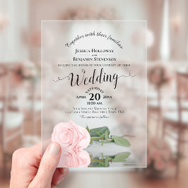 エレガント赤面ピンクローズレースのよう書道結婚の アクリル招待状