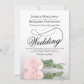 エレガント赤面ピンクローズロマンチックQRコード結婚ズ 招待状 (正面)