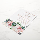 エレガント赤面ピンクローズ結婚ズバラ金ゴールド 箔招待状 (回転した状態)