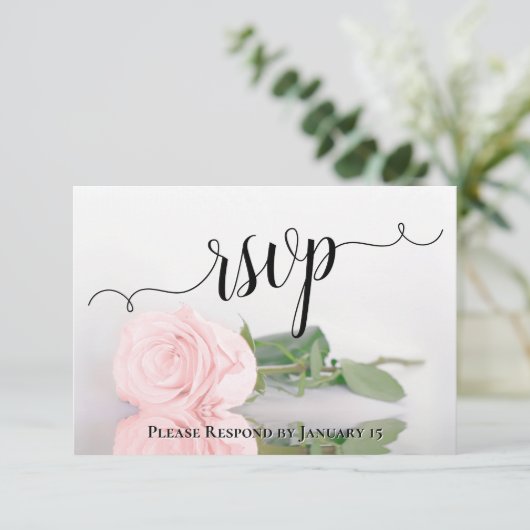 エレガント赤面ピンクローズ結婚リフレクション 出欠カード (スタンド正面)
