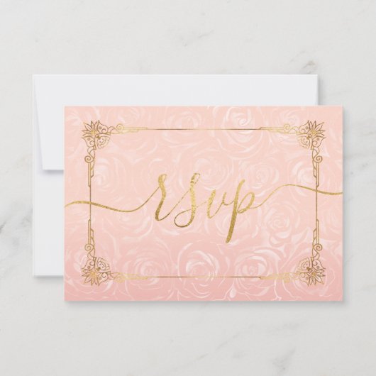エレガント赤面ピンクローズ金ゴールド素朴結婚ズ 出欠カード (裏面)