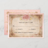 エレガント赤面ピンクローズ金ゴールド素朴結婚ズ 出欠カード (正面/裏面)