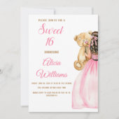 エレガント赤面ピンクローズSweet sixteen16誕生日 招待状 (正面)