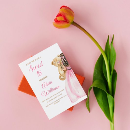 エレガント赤面ピンクローズSweet sixteen16誕生日 招待状