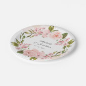 エレガント赤面ピンクローゼズグリーンリーリース結婚ズ ペーパープレート (アングル)