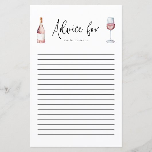 エレガント赤面ピンクワインブライダルシャワーアドバイスカード (正面)