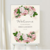 エレガント赤面ピンクヴィンテージフローラオン結婚クリーム ポスター