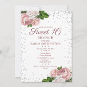 エレガント赤面ピンクヴィンテージフローラスイーツ16ブランチ 招待状 (正面)