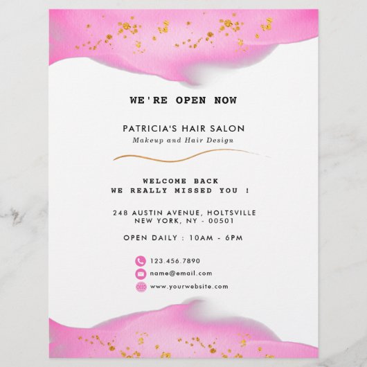 エレガント赤面ピンク及び金ゴールドグリッター チラシ (正面)