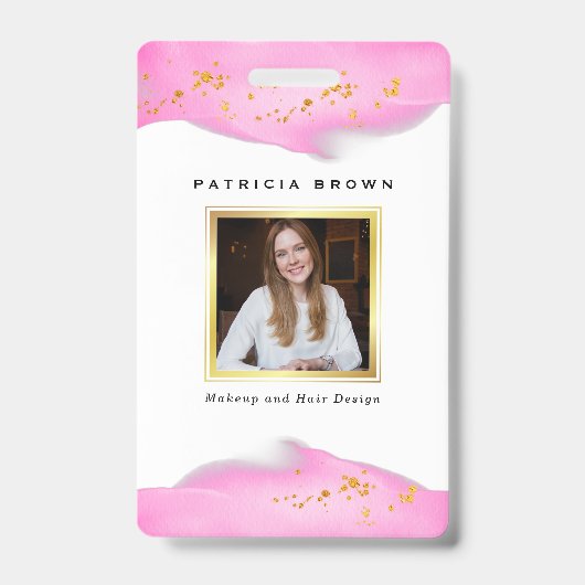 エレガント赤面ピンク及び金ゴールドグリッター バッジ (正面)