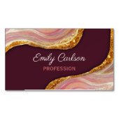 エレガント赤面ピンク大理石アートフェイク金ゴールドグリッターbu マグネット名刺 (正面)