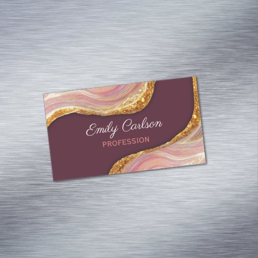 エレガント赤面ピンク大理石アートフェイク金ゴールドグリッターbu マグネット名刺 (インサイチュ)