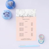 エレガント赤面ピンク大理石美容師価格表 チラシ (シングル)