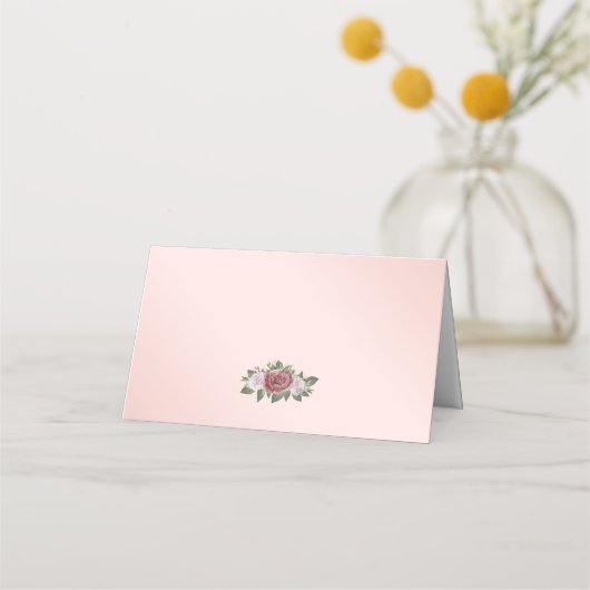 エレガント赤面ピンク折りフローラ結婚ズ プレイスカード (裏面)