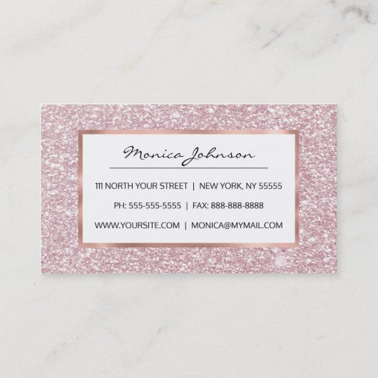 エレガント赤面ピンク抽象芸術トレンディーガーリーグリッターb 名刺 (裏面)