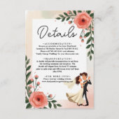 エレガント赤面ピンク新郎新婦フローラ結婚 エンクロージャーカード (正面)