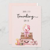 エレガント赤面ピンク旅行ブライダルシャワー サンキューカード (正面/裏面)