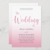 エレガント赤面ピンク書結婚跡 招待状 (正面/裏面)