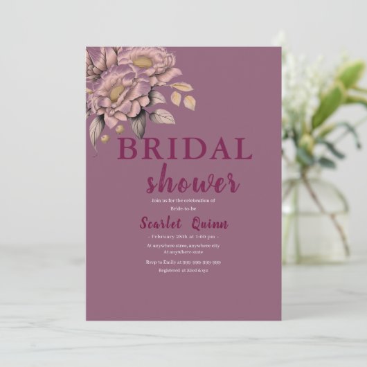 エレガント赤面ピンク植物花ブライダルシャワー 招待状 (スタンド正面)