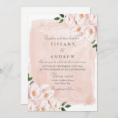 エレガント赤面ピンク水彩花結婚の花 招待状 (正面/裏面)