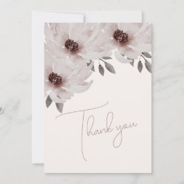 エレガント赤面ピンク水色フローラ写真結婚の サンキューカード