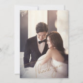 エレガント赤面ピンク水色フローラ写真結婚の サンキューカード (裏面)