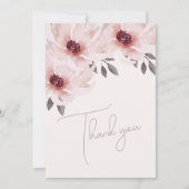 エレガント赤面ピンク水色フローラ写真結婚の サンキューカード (正面)