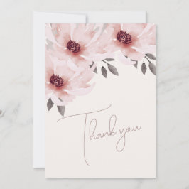 エレガント赤面ピンク水色フローラ写真結婚の サンキューカード