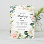エレガント赤面ピンク水色フローラ枠 招待状 (スタンド正面)