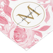 エレガント赤面ピンク水色フローラ金ゴールドモノグラム ショートテーブルランナー (コーナー)