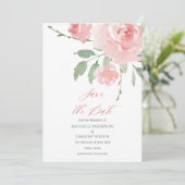 エレガント赤面ピンク水色フローラ セーブザデート (スタンド正面)