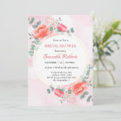 エレガント赤面ピンク水色ブライダルシャワー 招待状 (スタンド正面)