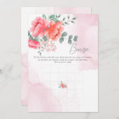 エレガント赤面ピンク水色ベビービンゴゲーム 招待状 (正面/裏面)