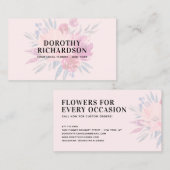エレガント赤面ピンク消色した水色フローラブーケ 名刺 (正面/裏面)