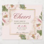 エレガント赤面ピンク牡丹フローラ結婚ズ スパークリングワインラベル (シングルラベル)