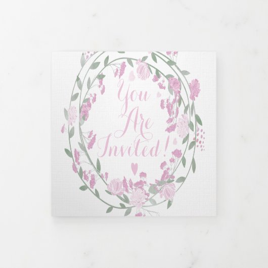 エレガント赤面ピンク牡丹フローラ結婚ズ 三つ折り招待状 (カバー)